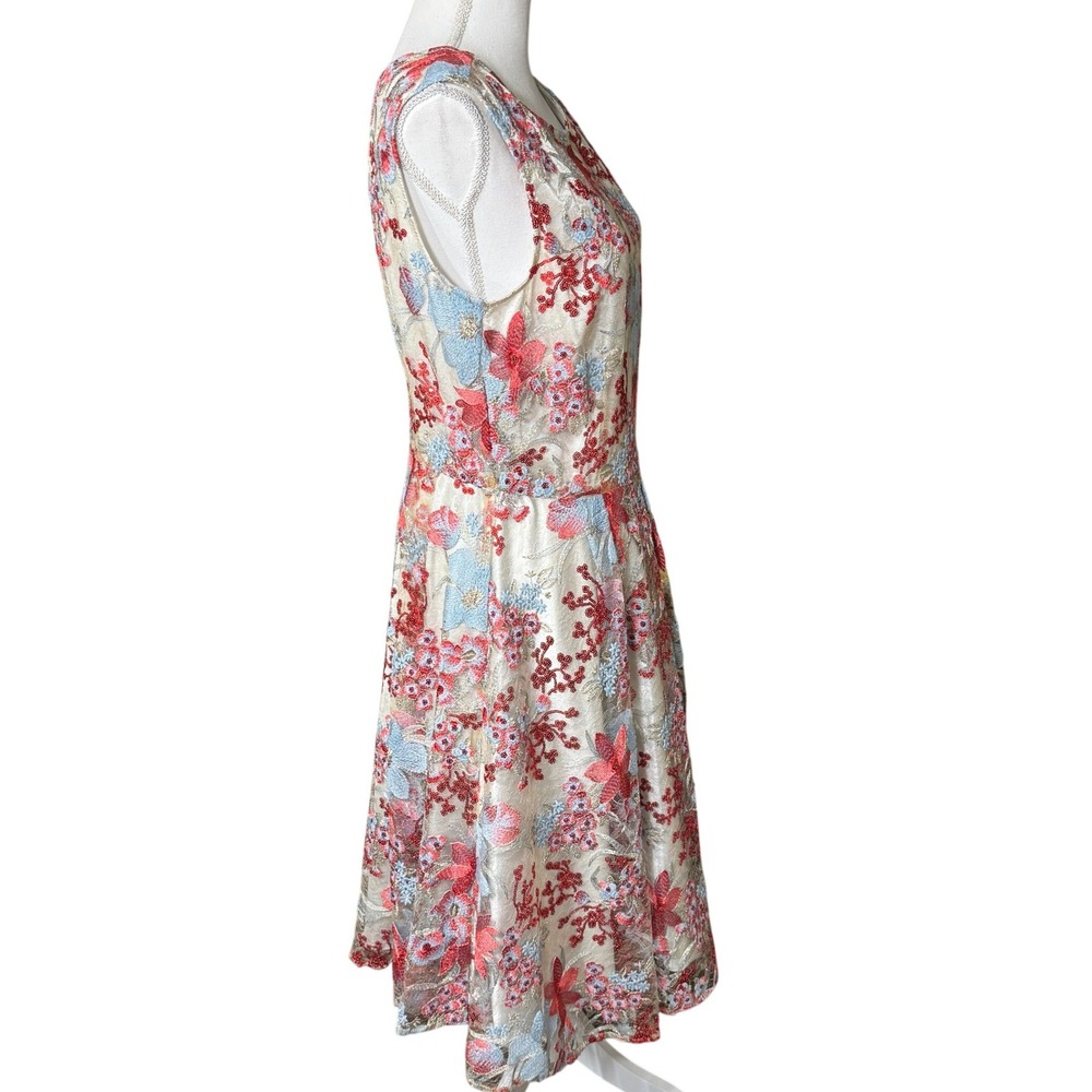 Tahari Floral Sequin Embroidered Dress Sand Scarlet Sky 10 Wedding Cocktail‎ NWT - Picture 15 of 16